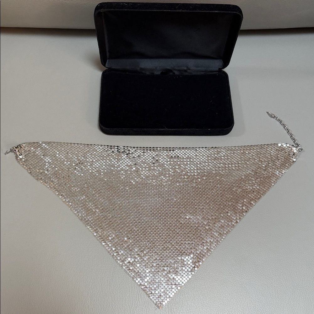 Whiting & Davis chain Silver Mesh Necklace vintage 1970s